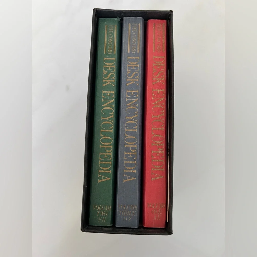 Vintage The Concord Desk Encyclopedia Set of 3 with 1982 postcard